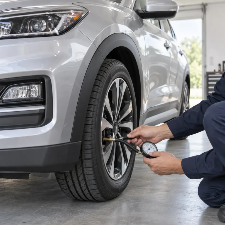 اندازهگیری فشار باد لاستیک یک خودروی شاسیبلند
